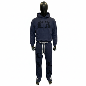 Ensemble 2 pièces de survêtement sportif pour homme en coton 100 % personnalisé, avec sweat à capuche et pantalon, en polaire thermique épais pour l'hiver, vente en gros - Product Image 1
