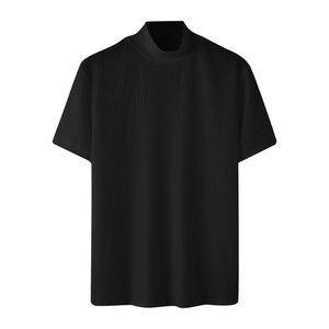 เสื้อยืดแขนสั้นคอเต่าสีฟ้าอ่อนสำหรับผู้ชาย ทรงโอเวอร์ไซส์ สีพื้น คอกลม คอสูง สวมใส่สบาย ทรงปกติ - Product Image 3