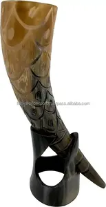 Soporte para Cuerno Vikingo Hecho a Mano, Duradero, Auténtico, Tallado con Patrón Nórdico de Amor, Cuerno de Búfalo Natural para Jarra de Hidromiel - Product Image 3