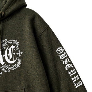 Sudadera con Capucha Extra Grande para Hombre, Estilo Vintage, Color Verde Oscuro, con Estampado Gótico en las Mangas y Bolsillo Tipo Canguro - Product Image 3