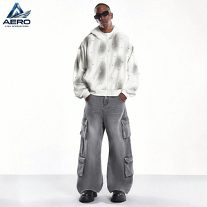 Sudadera con capucha para hombre al por mayor con cremallera completa, diseño degradado pulverizado, tachuelas metálicas y detalles de perlas, forro polar - Product Image 4