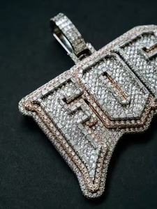 Geometric 925 Silver Pendant Minimalist Charm Everyday Wear Pendant Hip Hop Iced Out Pendant Custom <b>Name</b> Letter Pendant For Men - Product Image 2