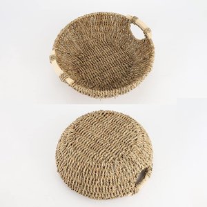 Natural Seagrass Round <b>Tray</b> Handmade Woven Serving <b>Basket</b> with Handles for Coffee Table Dining Table Decoration - Product Image 3
