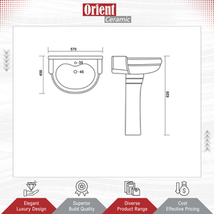 Fournisseur direct d'usine, lavabo sur pied en céramique blanche de qualité supérieure, fabriqué en Inde, hygiénique, pour la salle de bain, pour la maison et l'hôtel - Product Image 2
