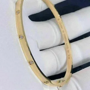 2CTW Round Moissanite Bridal <b>Bangle</b> <b>Bracelet</b> Sterling Silver 14K Yellow Gold Plated 7" Tishya Diamond - Product Image 2