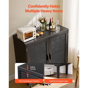 Mobiletto in Rattan con Ripiani Regolabili e 2 Ante Magnetiche, Credenza Decorativa con Gambe in Legno per Soggiorno - Product Image 5