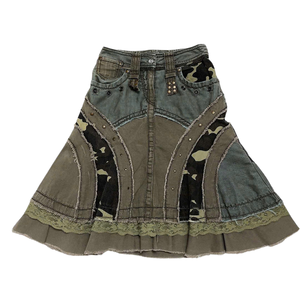 Style vintage sur mesure Patchwork Denim jupe pour femmes taille naturelle Midi longueur lavable Anti-rides quantité minimale de commande 50 pièces vietnamien - Product Image 1