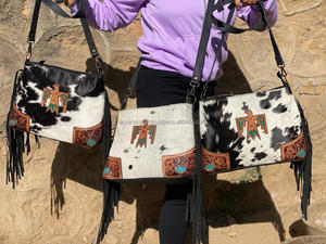 Sac fourre-tout en cuir pour femmes fait à la main sac à bandoulière en cuir de vachette naturel cheveux vache daim franges usiné à la main Patch OEM - Product Image 3