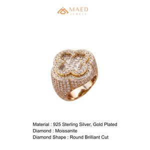 <b>Mens</b> Gold Plated Moissanite Clover Hip Hop Engagement Anniversary Gift <b>Ring</b> for <b>Men</b> Stylish Fashion Jewelry - Product Image 6