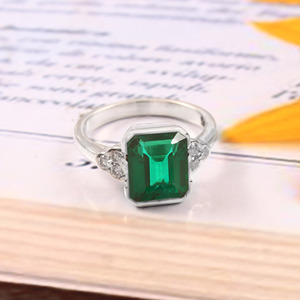 925 Sterling Silver with Lab-Grown Emerald <b>Fine</b> <b>ring</b> Synthetic Lab-Grown Emerald <b>Ring</b> Synthetic Emerald <b>Ring</b> - Product Image 4