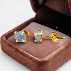 Natural Tanzanite Crystal <b>Stud</b> <b>Earrings</b> Raw Gemstone Gold Plated Fashion Jewelry for Women - Product Image 5