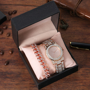 Reloj de Moda 8438 para Mujer, Reloj de Acero Inoxidable con Diamantes y Brazalete de Cadena Cubana, Conjunto de Joyería para Mujer - Product Image 2