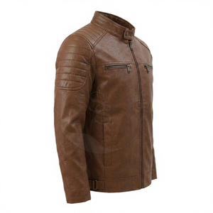 Chaqueta de Cuero Genuino para Hombre, Diseño Color Block Unisex, Alta Calidad, Cuello Alto, Impermeable, Resistente al Viento, Venta al Por Mayor - Product Image 3