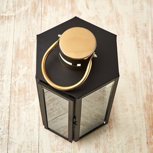 Modern Black Metal Glass Candle <b>Lantern</b> with <b>Gold</b> Handle Decorative <b>Lantern</b> for Indoor Outdoor Home Wedding table top Decor Gift - Product Image 5