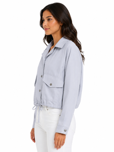 Chaqueta Bomber Ligera Azul Claro para Mujer, Estilo Casual, con Botones a Presión, Prenda Exterior Ligera para Invierno - Product Image 2