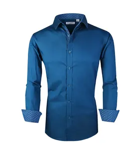 Camisa de Vestir de Franela Teñida con Hilo y Logotipo Personalizado para Hombre, 100% Algodón, con Mangas Largas, Cuello Marinero, Secado Rápido y Ecológica - Product Image 5