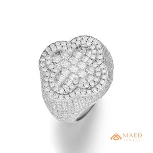 Anillo de Plata de Ley 925 con Moissanita y Trébol, Banda de Halo Baguette Pavé, Joyería Hip Hop para Hombre, Miami Chicago USA, Regalo - Product Image 1