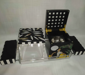 Brûleur à Bukhoor en résine époxy et incrustation de nacre fait main, avec plateau en acrylique – Meilleure vente, élégant, pour la décoration de table du Ramadan et de l'Aïd - Product Image 1