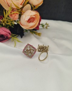 Elegant Square Shape Bead Border Kundan Uncut Diamond <b>Adjustable</b> <b>Ring</b> For Women Party Wear Festive Fashion Jewelery Manufacturer - Product Image 1
