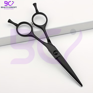 Tijeras de Peluquería Negras Sólidas con Reposa Dedos, Venta al por Mayor, Logotipo Personalizado, Tijeras de Acero Inoxidable para un Estilismo Preciso - Product Image 2