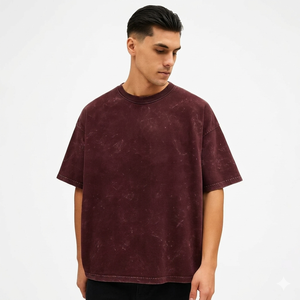 Men Oversized Crew Neck T-Shirt Solid Color Washed Cotton Loose Fit Short Sleeve Plain Dyed Top All Seasons Wear - Product Image 2