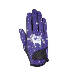 Gants d'équitation pour femmes 2026 en similicuir avec imprimé licorne violet, fermeture auto-agrippante - Product Image 1