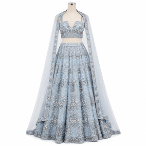 Conjunto de Lehenga Choli Bordado en Azul Cielo de Lujo |   Lehenga de Diseñador para Bodas y Fiestas con Dupatta para Mujer, Ropa Étnica - Product Image 1