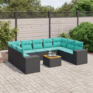 Set di divani da giardino in polyrattan nero da 10 pezzi con cuscini - Product Image 1