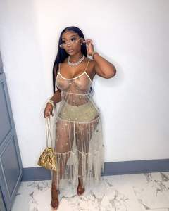 Vestido Sexy de Mujer Personalizado en Chifón con Encaje, Lentejuelas y Gasa Transparente, Transpirable y Calado, Gran Venta - Product Image 2