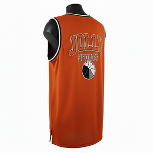 Camiseta de Baloncesto para Mujer, Transpirable, de Malla de Poliéster GSM, con Ribete Negro y Naranja, Logotipo Personalizado por Transferencia Térmica - Product Image 5