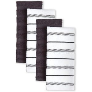 Ensemble de 4 torchons de cuisine noir mat/blanc, taille 16"x26" - Product Image 1
