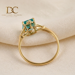 Bague pour femme de haute qualité en or jaune massif 14 carats avec diamant de laboratoire et Yag Paraiba Blue, bijoux minimalistes certifiés IGI - Product Image 5