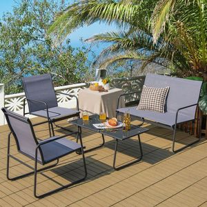 Set Chat di mobili da giardino in metallo da 4 pezzi con tavolino in vetro temperato - Product Image 3