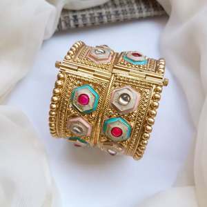 Royal Rajwari Luxury Bridal Wedding <b>Bangles</b> <b>Set</b> Traditional Kundan Meena Kari Trendy Peace Design Crystal Rhinestone Party Wear - Product Image 2