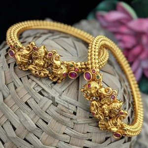 Ethnic Gold Plated <b>Copper</b> Brass Kada <b>Bangles</b> with Pearl Oxidized Polish Finish India Origin for Engagement - Product Image 1