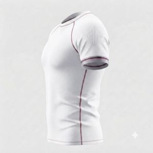 Camiseta Deportiva Blanca de Manga Corta para Hombre, con Logotipo Negro Estampado, de Secado Rápido, Transpirable, Material de Spandex/Poliéster - Product Image 5