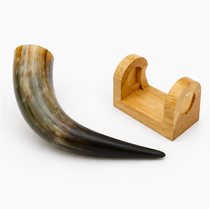 Natural Buffalo Horn Drinking Horn Mug with Wooden Stand Handmade Viking Medieval <b>Beer</b> Cup for Bar Festival Gift - Product Image 2