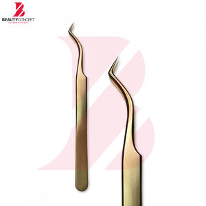 Herramientas de Belleza de Acero Inoxidable Duraderas con MOQ Bajo, Juego de Pinzas para Extensión de Pestañas de Alta Precisión y Calidad, Chapadas en Oro - Product Image 3