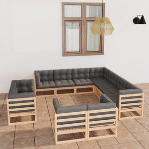 Juego de Muebles de Jardín de 11 Piezas, Madera de Pino Sólido Gris y Poliéster - Product Image 1