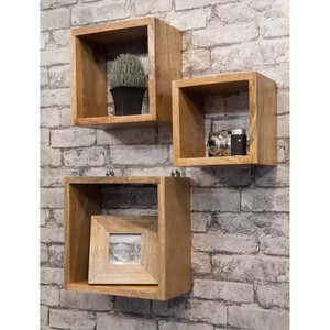 Estante de Pared de Madera de Mango Hecho a Mano, 3 Niveles, Acabado Natural, Venta al por Mayor en India - Product Image 4