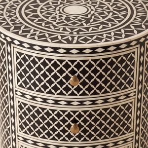Table de chevet moderne géométrique en os noir incrusté, faite à la main, avec 3 tiroirs, table de nuit de luxe pour appartement, meubles de salon - Product Image 5
