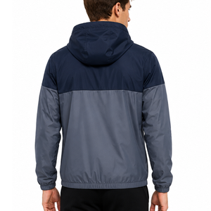 Veste coupe-vent à capuche pour homme, très demandée, color block bleu marine et gris, fermeture éclair, décontractée, pour le sport et les activités de plein air - Product Image 4