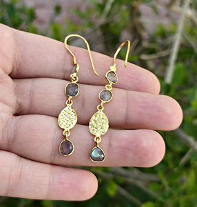 High quality natural labradorite bezel setting drop <b>dangle</b> <b>earring</b> 18k <b>gold</b> plated wholesale fashion jewelry hook style <b>earrings</b> - Product Image 3