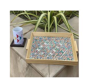 Luxury Wooden Enamel Printed Food Serving <b>Storage</b> <b>Tray</b> Tea Coffee Breakfast Catering Serving <b>Tray</b> For Restaurant Cafe Home Decor - Product Image 4