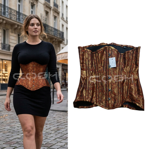 Corsé de brocado marrón con varillas de acero, sexy, moldeador de figura para mujer, estilo underbust - Product Image 5