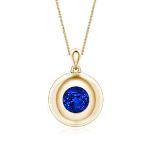 14K 18K Pure <b>Gold</b> Round Cut 9MM 2.5Ctw Blue Sapphire Men’s Medallion <b>Pendant</b> With Chain High Quality IGI Certified Stone <b>Pendant</b> - Product Image 1
