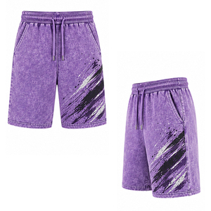 <b>Mens</b> Acid Wash <b>Shorts</b> Soft Cotton <b>Fleece</b> Vintage Faded Casual Summer Streetwear Gym Training Loose Fit Custom Apparel drawstring - Product Image 5
