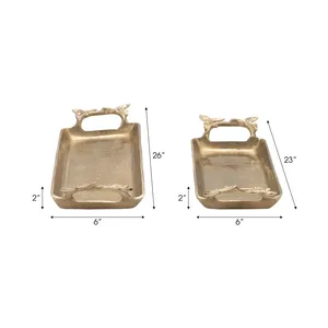 Plateau en métal de qualité export de luxe pour les marchés de meubles en gros internationaux, plateau de service rectangulaire décoratif en métal - Product Image 4