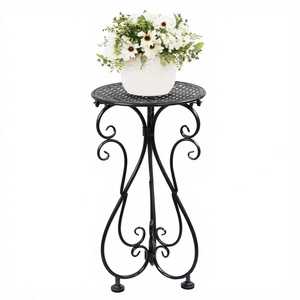 Support à fleurs classique en métal avec dessus perforé circulaire, design vintage pour extérieur, finition thermolaquée pour usage en jardin - Product Image 1