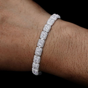 <b>Men's</b> 925 <b>Silver</b> Rhodium Plated Diamond Bracelet Round Brilliant Cut Pave Setting Geometric Chain Link Luxury Everyday Wear - Product Image 1